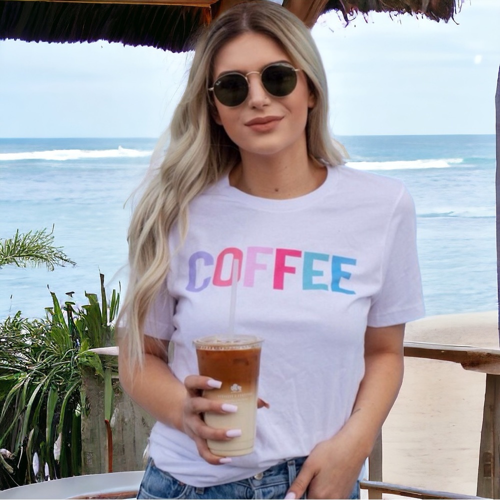 Rainbow COFFEE Crewneck Graphic TShirt